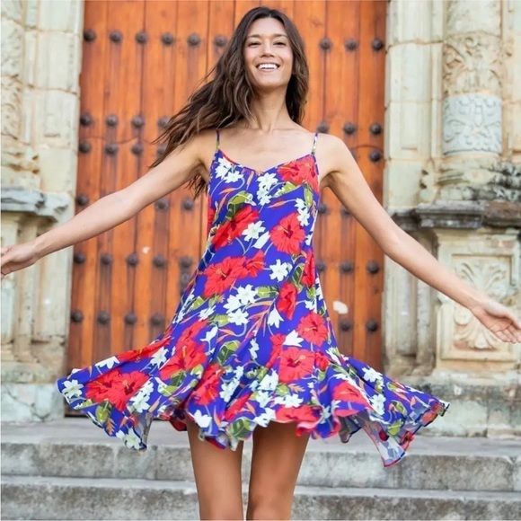 YUMI KIM Destination Dress in Split Screen Red White Blue Shift Mini Slip Size L - Picture 9 of 12